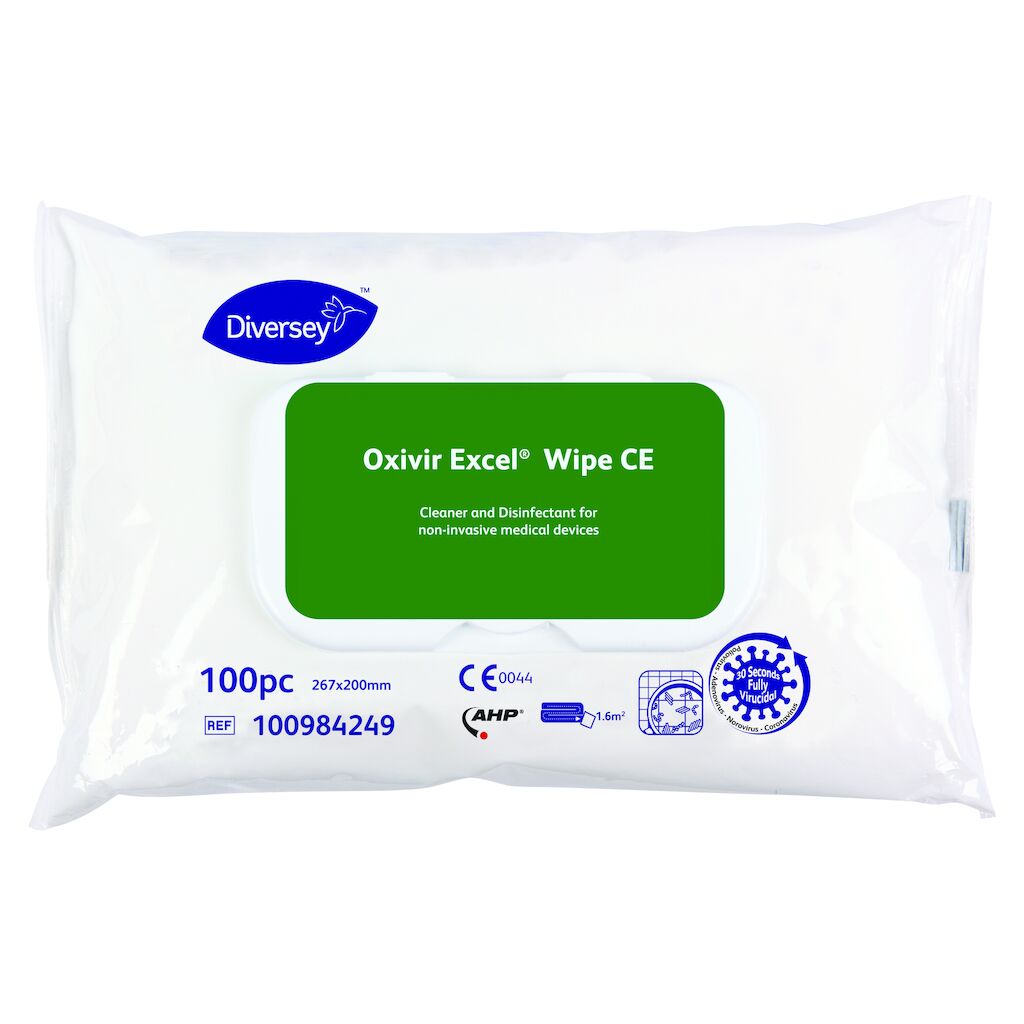 Oxivir Excel Wipe CE 12x100pc - 200 x 270 mm - Čisticí a dezinfekční ubrousky na neinvazivní zdravotnické prostředky